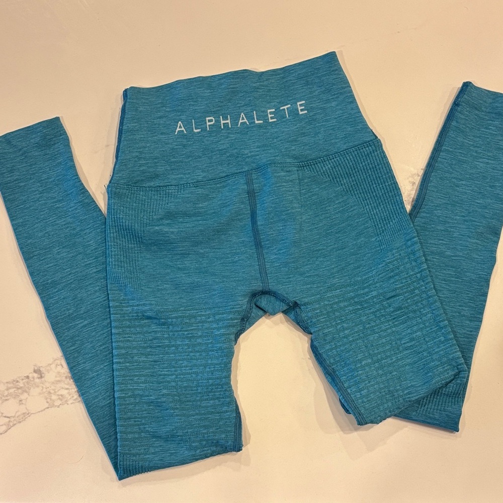 Alphalete Teal Seamless High Rise Leggings XS Scrunch Gym Workout Athleisure